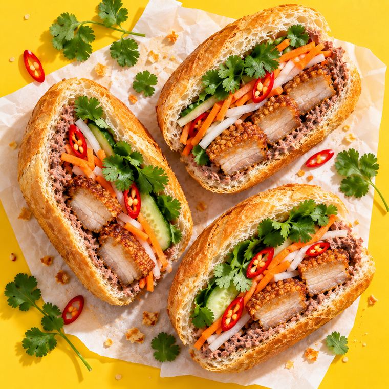 Three Vietnamese pork rolls on butcher paper